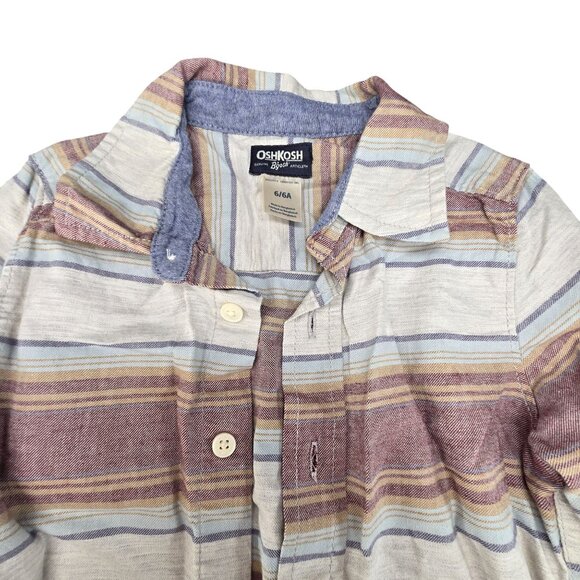 Oshkosh Bgosh Boys Striped Button-Up Shirt Size 6 Long Sleeve Casual JJ3950 - Picture 2 of 6